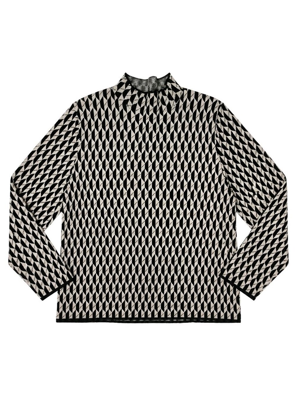 Max Studio Black & Tan Geometric Long-Sleeve Mock Neck Sweater XL